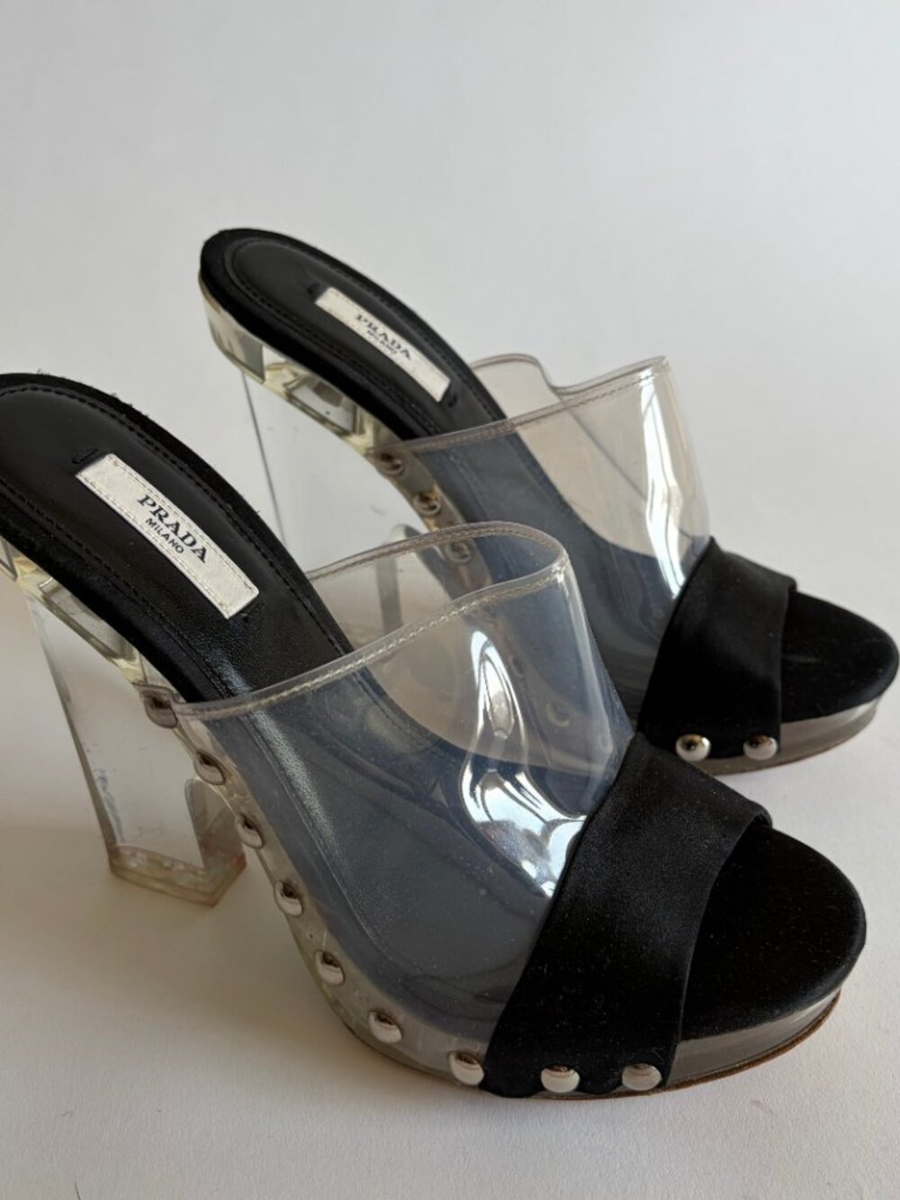 VINTAGE PRADA 2010 RUNWAY CLEAR STUDDED HEELS - Picture 3 of 12